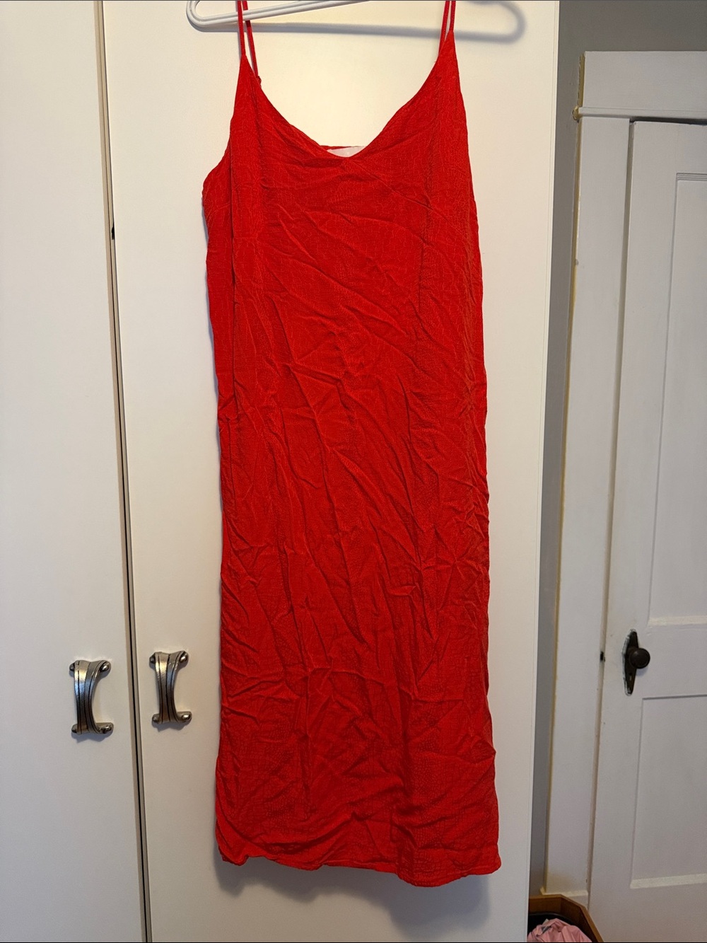 H&M Red Midi Slip Dress with Spaghetti Straps